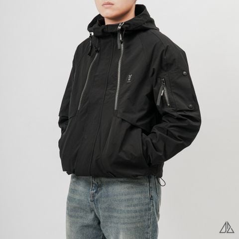 Áo khoác dù nón phối dây kéo ngực Lipper