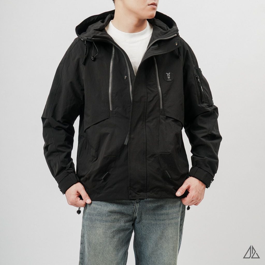 Áo khoác dù nón phối dây kéo ngực Lipper