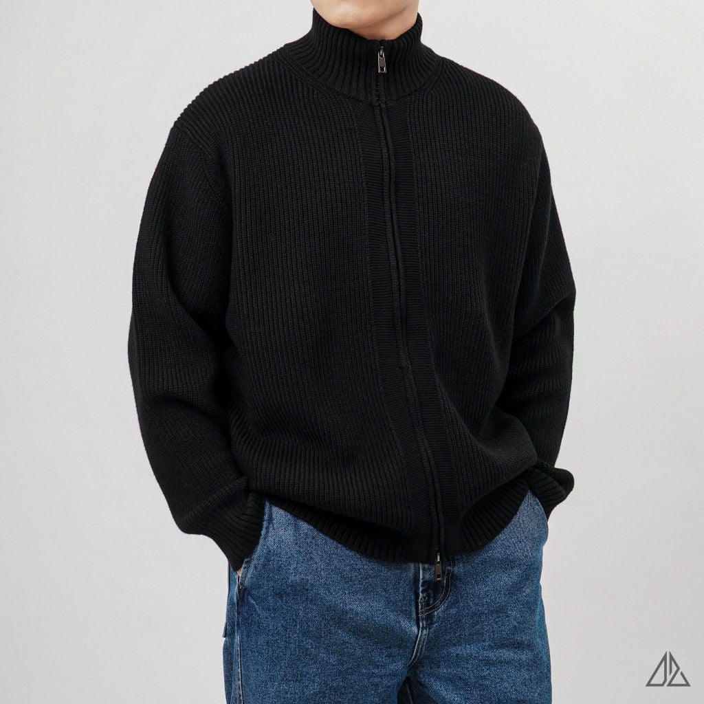 Áo Khoác Cardigan Len Nam D2SHOP Zip kéo cổ dứng, vải len dệt gân K-6853