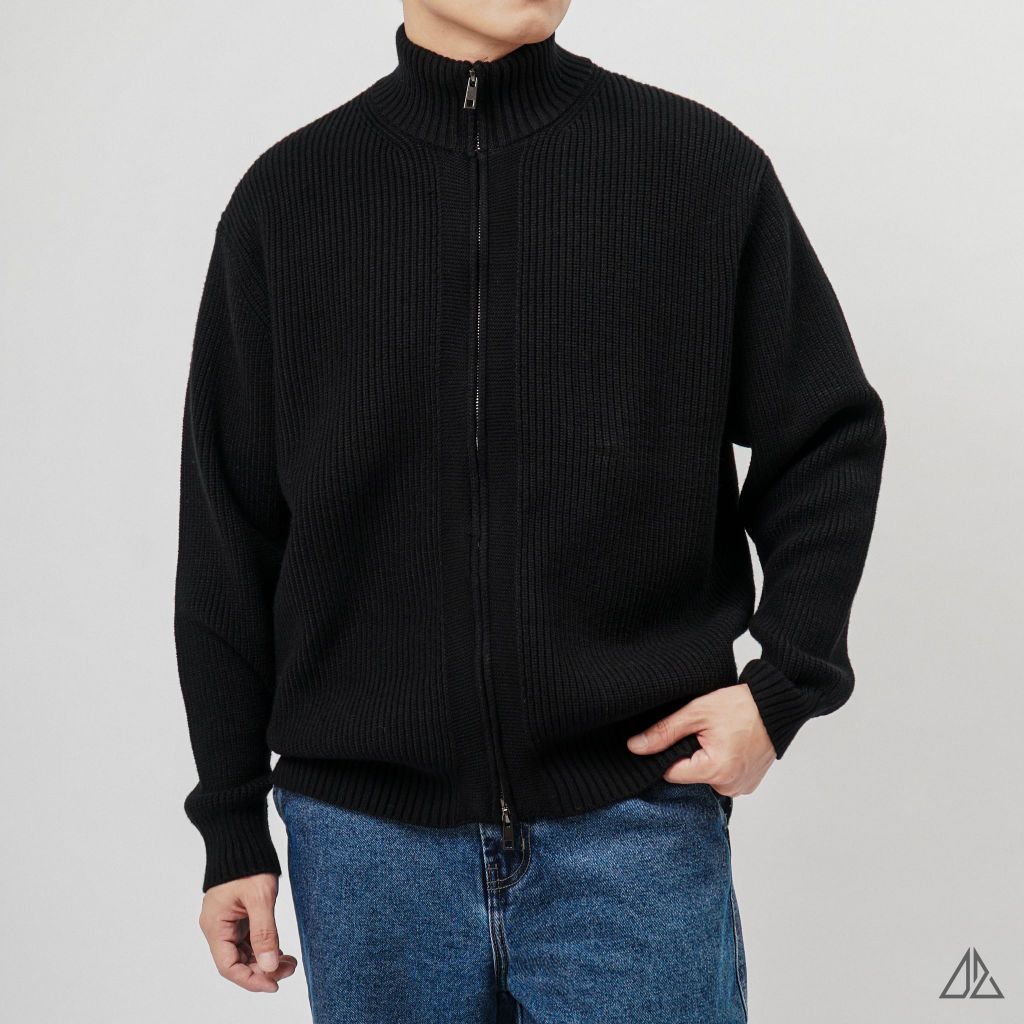 Áo Khoác Cardigan Len Nam D2SHOP Zip kéo cổ dứng, vải len dệt gân K-6853
