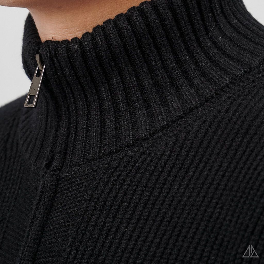 Áo Khoác Cardigan Len Nam D2SHOP Zip kéo cổ dứng, vải len dệt gân K-6853