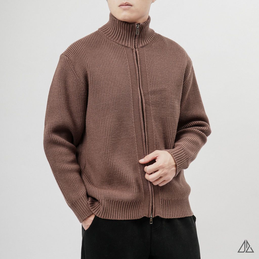 Áo Khoác Cardigan Len Nam D2SHOP Zip kéo cổ dứng, vải len dệt gân K-6853