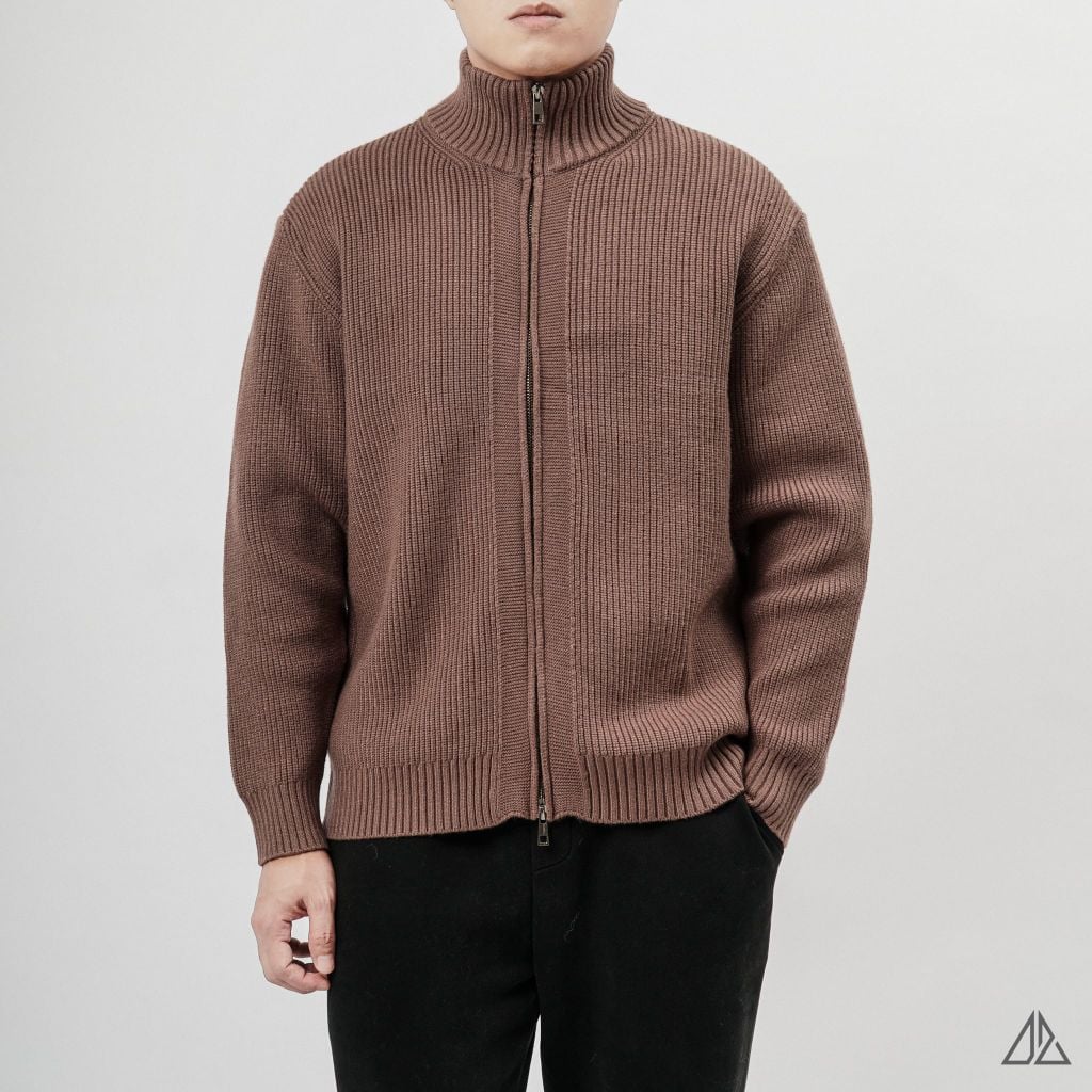 Áo Khoác Cardigan Len Nam D2SHOP Zip kéo cổ dứng, vải len dệt gân K-6853