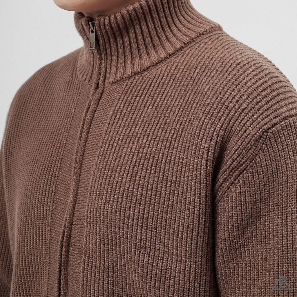 Áo Khoác Cardigan Len Nam D2SHOP Zip kéo cổ dứng, vải len dệt gân K-6853