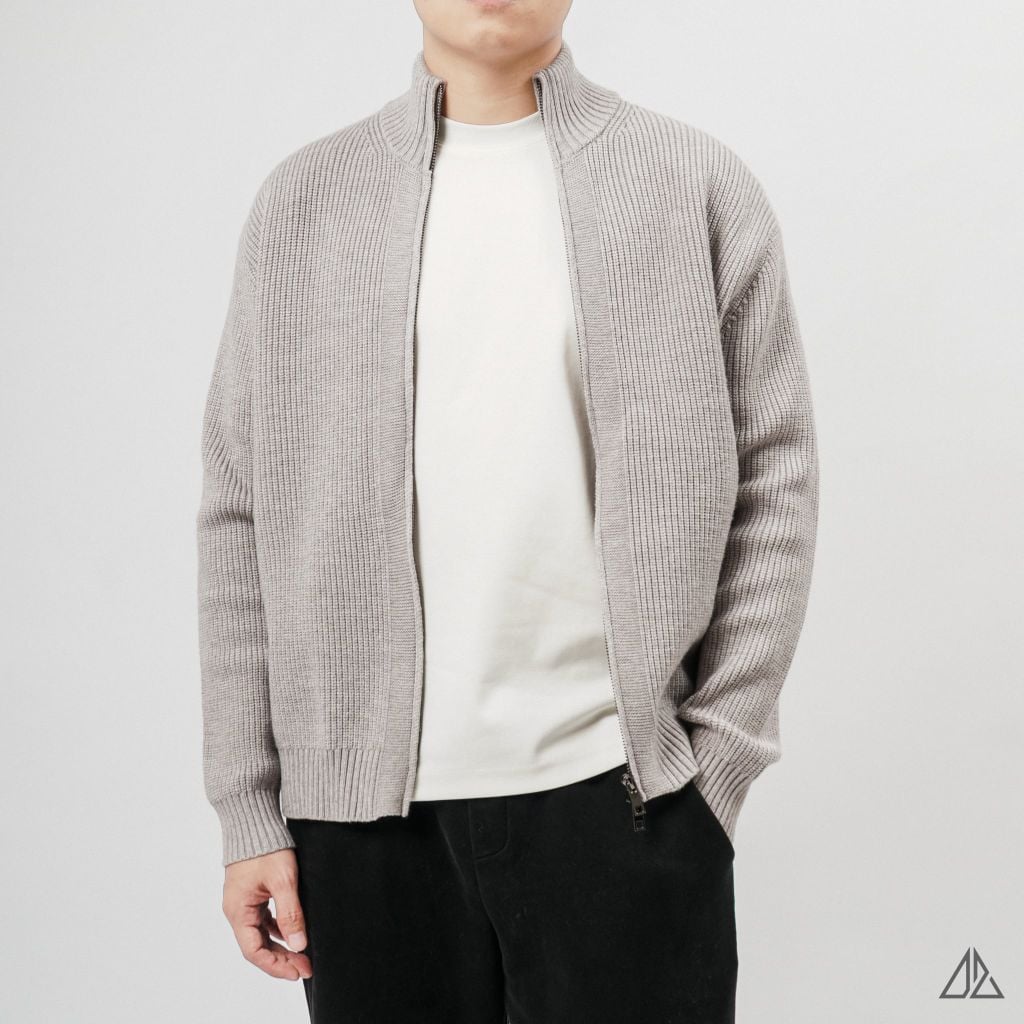 Áo Khoác Cardigan Len Nam D2SHOP Zip kéo cổ dứng, vải len dệt gân K-6853