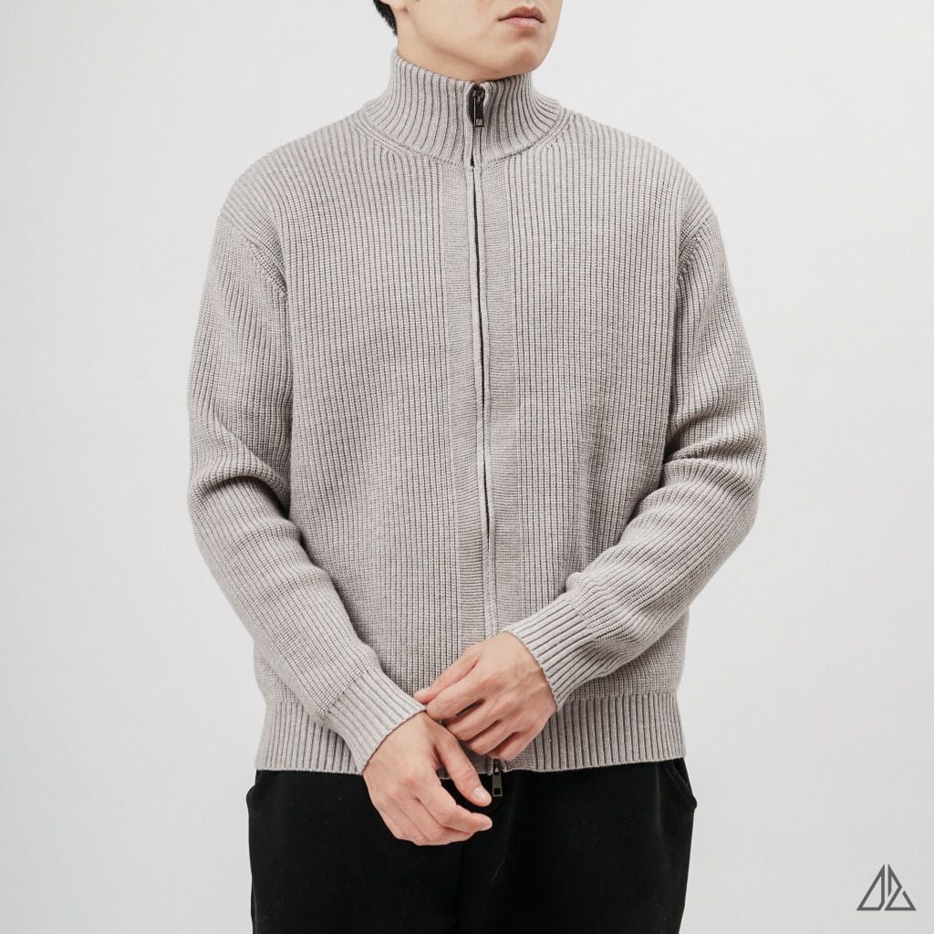 Áo Khoác Cardigan Len Nam D2SHOP Zip kéo cổ dứng, vải len dệt gân K-6853