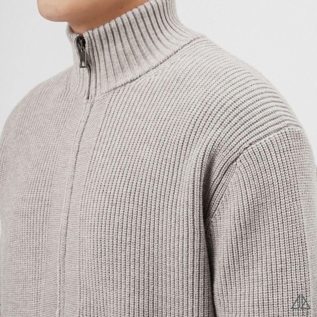 Áo Khoác Cardigan Len Nam D2SHOP Zip kéo cổ dứng, vải len dệt gân K-6853