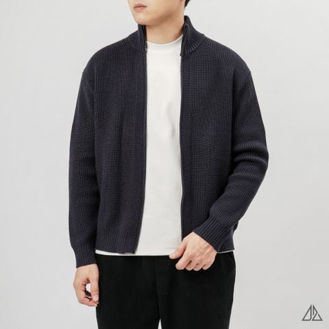Áo Khoác Cardigan Len Nam D2SHOP Zip kéo cổ dứng, vải len dệt gân K-6853