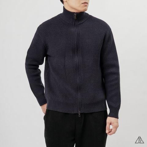 Áo Khoác Cardigan Len Nam D2SHOP Zip kéo cổ dứng, vải len dệt gân K-6853