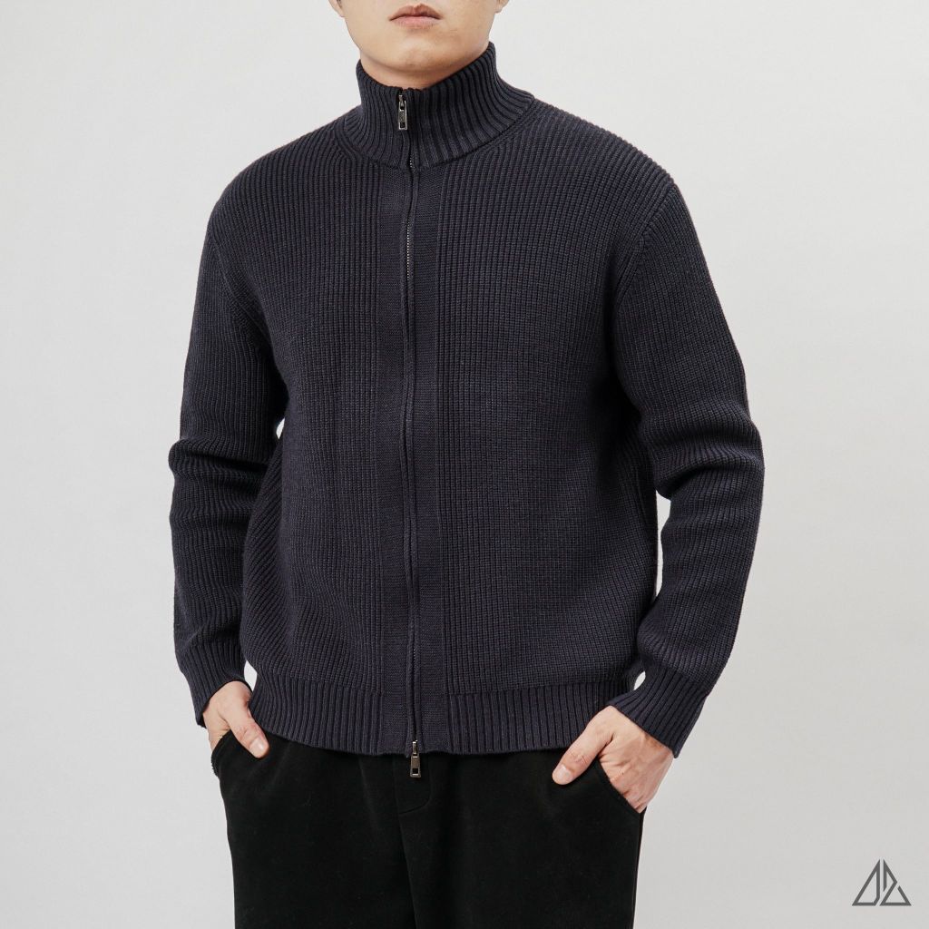 Áo Khoác Cardigan Len Nam D2SHOP Zip kéo cổ dứng, vải len dệt gân K-6853