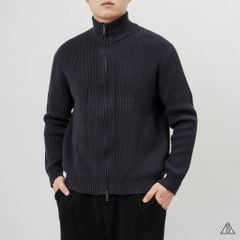 Áo Khoác Cardigan Len Nam D2SHOP Zip kéo cổ dứng, vải len dệt gân K-6853