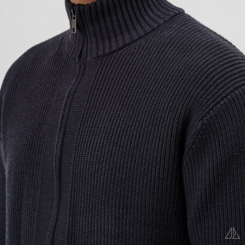 Áo Khoác Cardigan Len Nam D2SHOP Zip kéo cổ dứng, vải len dệt gân K-6853