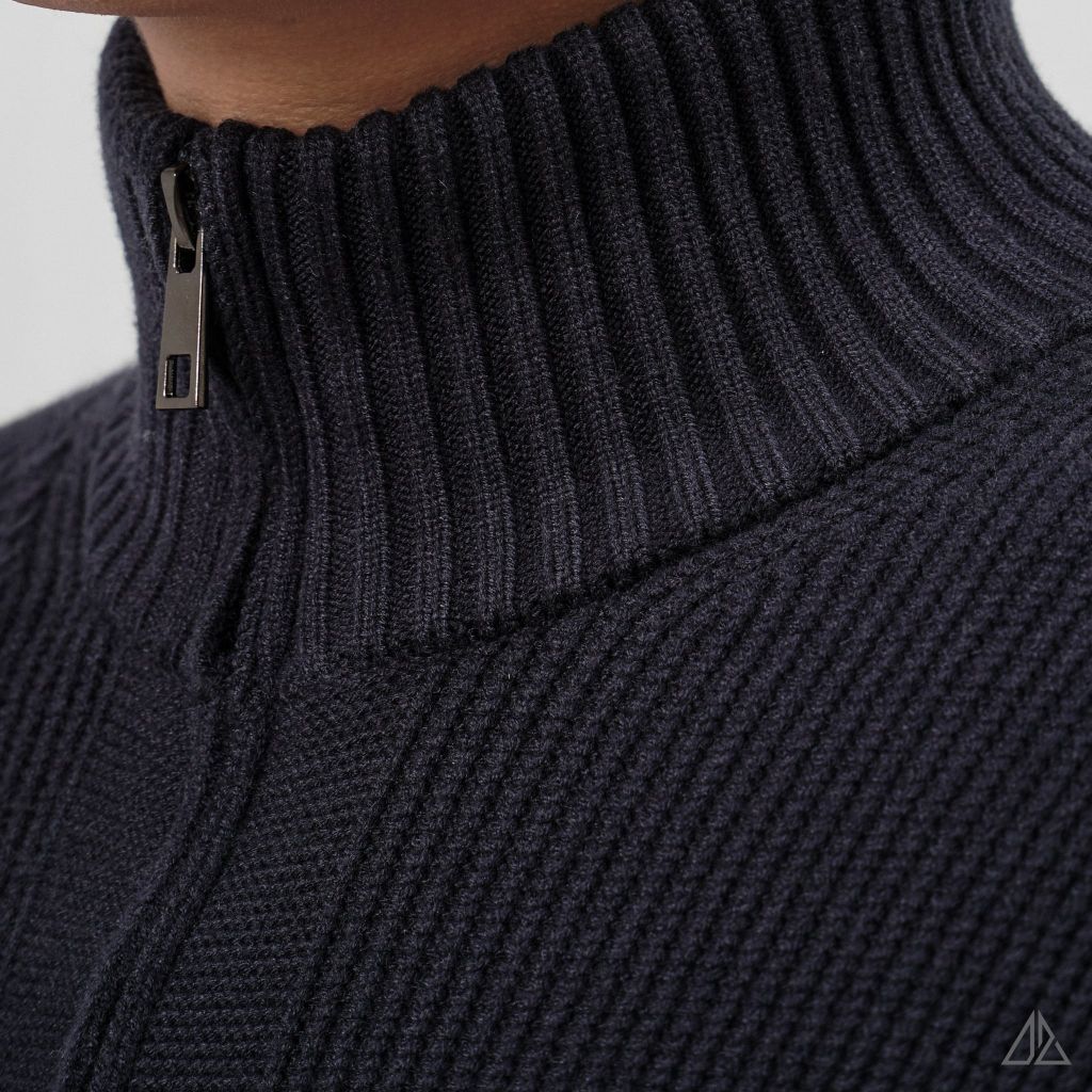 Áo Khoác Cardigan Len Nam D2SHOP Zip kéo cổ dứng, vải len dệt gân K-6853