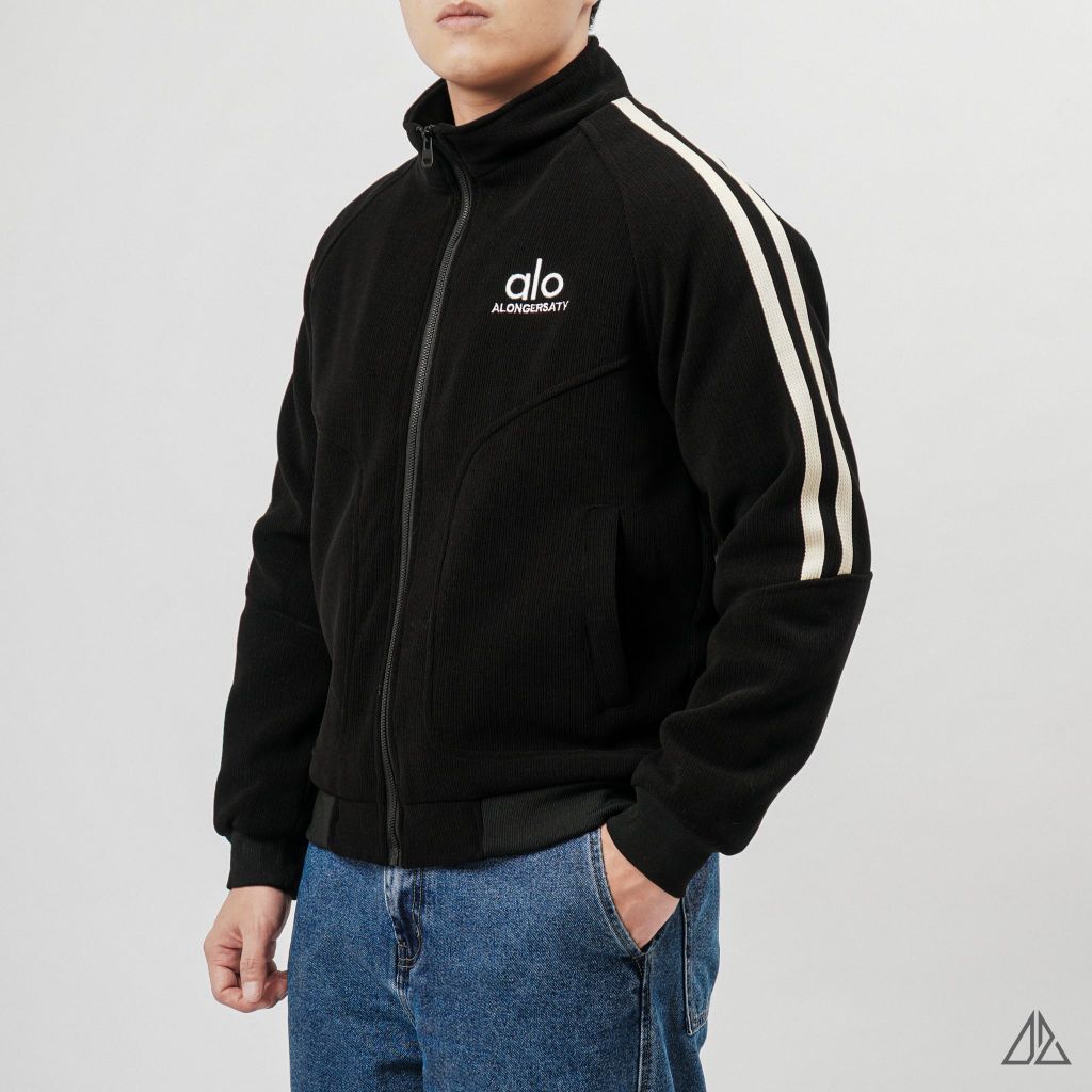 Áo Khoác Nam D2SHOP ALO phối sọc tay, vải nhung lót lông K-9803