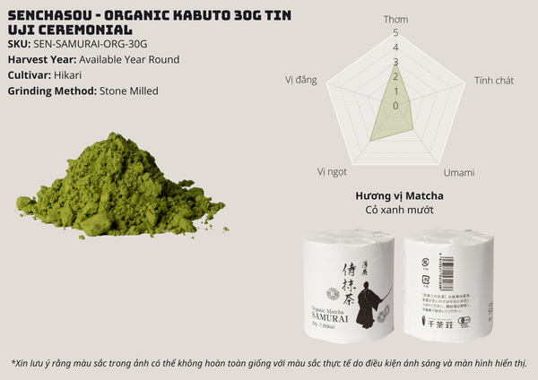 Matcha Organic Samurai thượng hạng vùng Uji Nhật Bản hộp 30gr