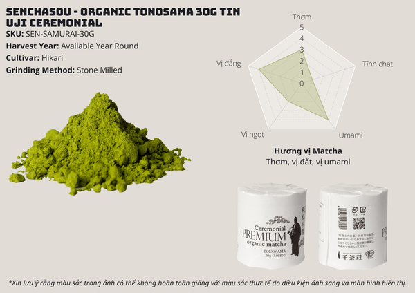 Matcha Organic Tonosama thượng hạng vùng Uji Nhật Bản hộp 30gram