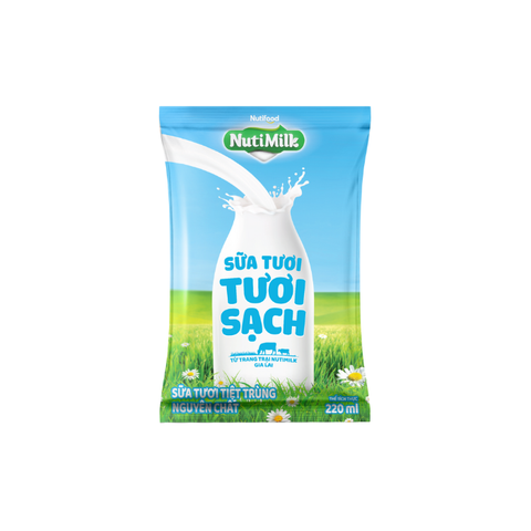  NutiMilk Sữa Tươi Tươi Sạch Không Đường - Bịch 220ml 