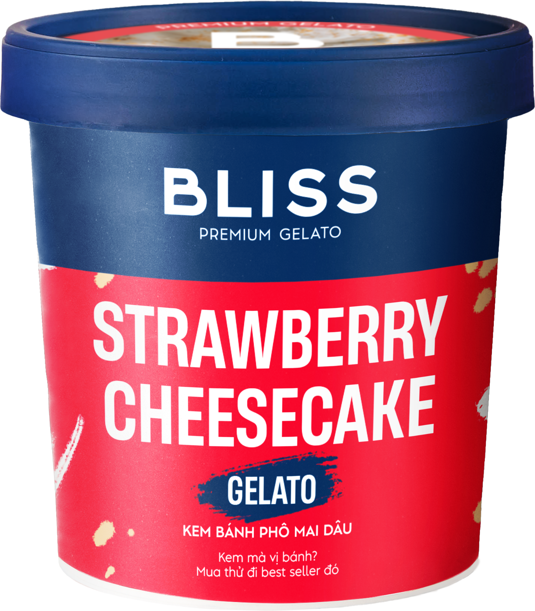  KEM BÁNH PHÔ MAI DÂU 473ML BLISS PREMIUM GELATO 