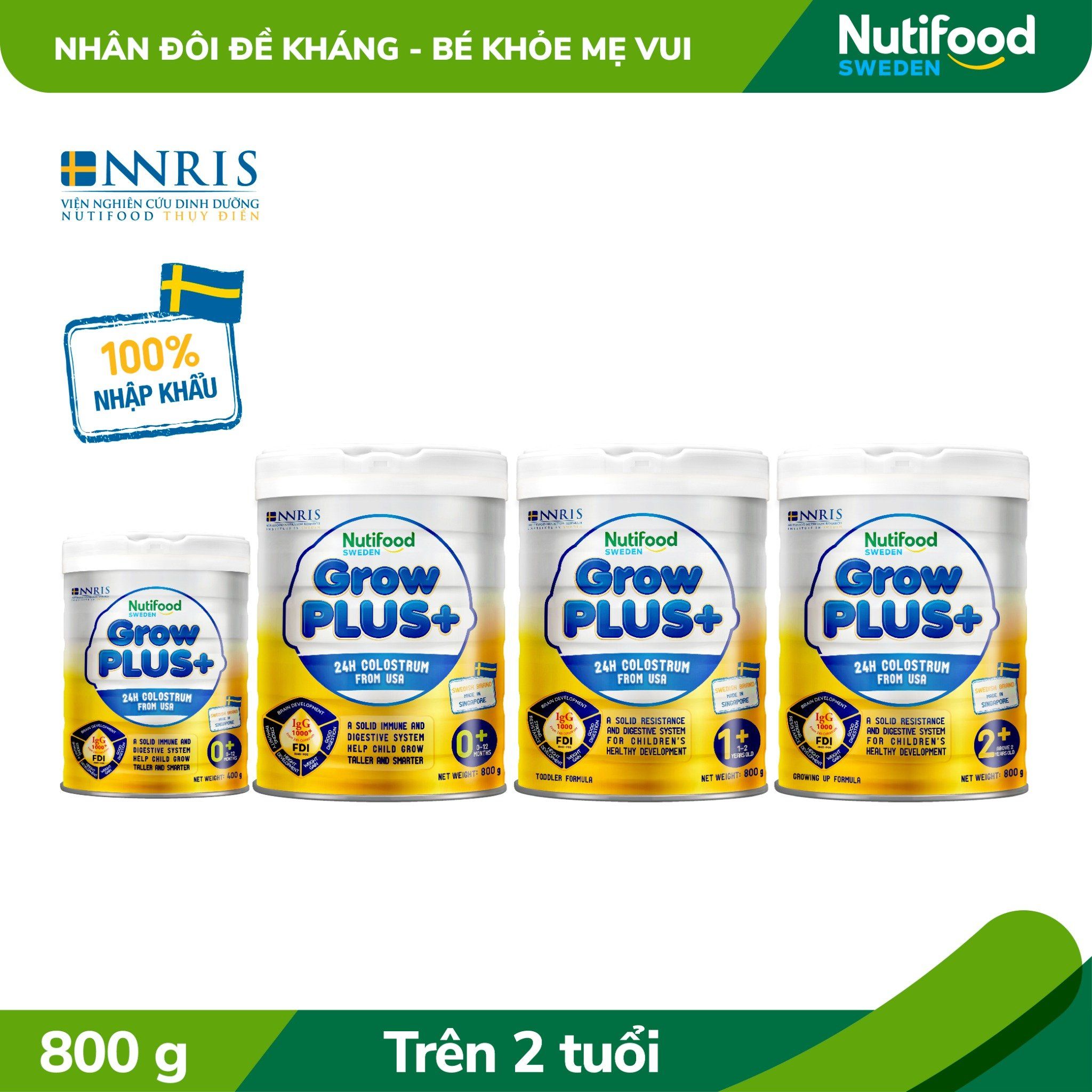  Sữa bột Nutifood GrowPLUS+ Sữa Non 2+ Lon 800g 
