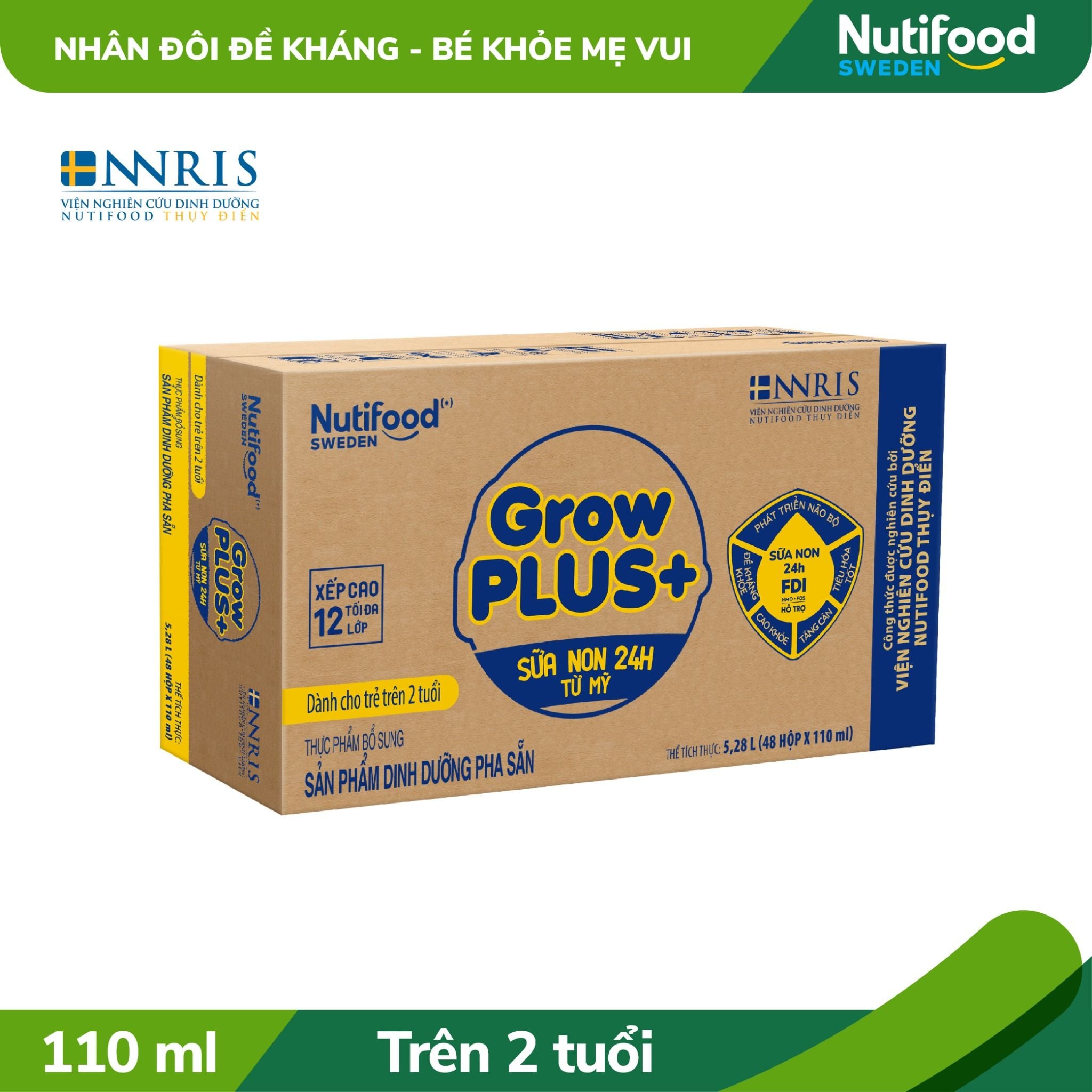  Sữa bột pha sẵn Nutifood GrowPLUS+ Sữa Non Tăng Đề Kháng 2+ hộp 110ml 