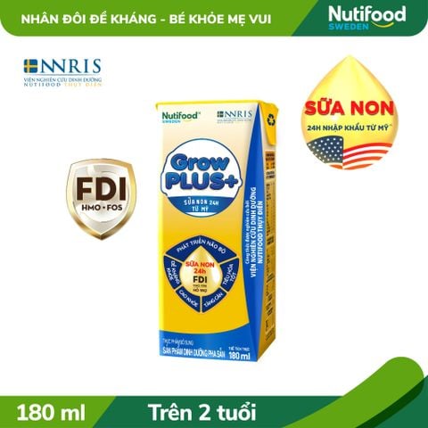  Sữa bột pha sẵn Nutifood GrowPLUS+ Sữa Non Tăng Đề Kháng 2+ hộp 180ml 