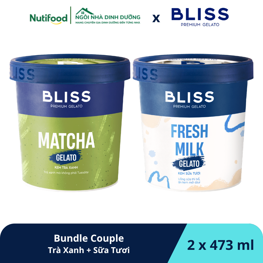  Bundle Couple Kem Bliss Trà Xanh + Sữa Tươi (473ml x 2 hộp) - livestream 0204 