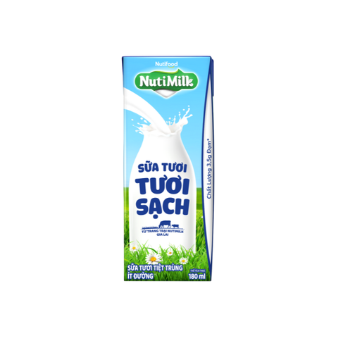  NutiMilk Sữa Tươi Tươi Sạch Ít Đường Hộp 180ml 