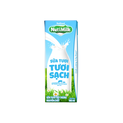  NutiMilk Sữa Tươi Tươi Sạch Không Đường - Hộp 180ml 