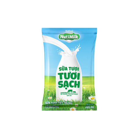  Nutimilk Sữa Tươi Tươi Sạch Có Đường Bịch 220ml 