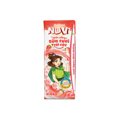  NuVi Thức Uống Sữa Tươi Trái Cây Vị Dâu 180ml 