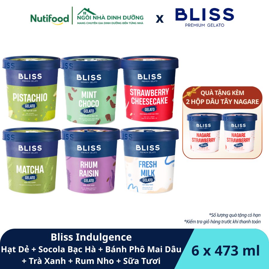  Combo Indulgence Kem Bliss Hạt Dẻ + Socola Bạc Hà + Bánh Phô Mai Dâu + Trà Xanh + Rum Nho + Sữa tươi - livestream 0204 