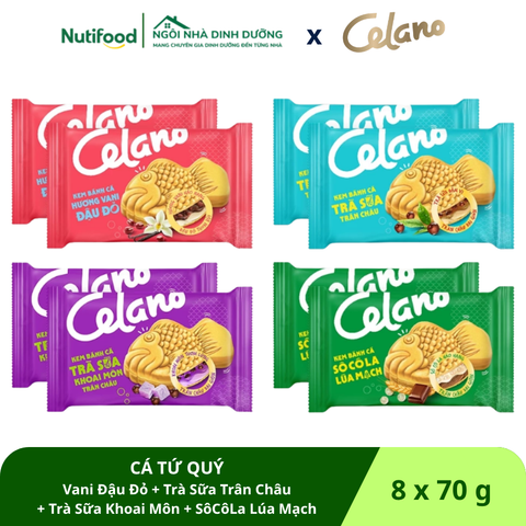  Combo kem bánh cá CELANO CÁ TỨ QUÝ (8 x 100ml) vị: Vani đậu đỏ, Trà sữa trân châu, Trà sữa khoai môn, Socola lúa mạch - LIVE 