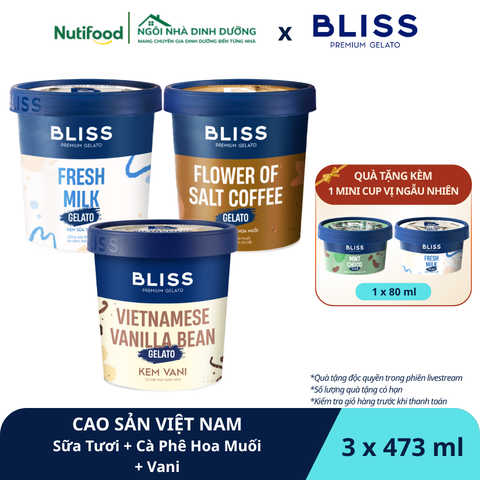  CAO SẢN VIỆT NAM (3 hộp x 473ml) - Kem Sữa Tươi (Fresh Milk Gelato) + Cà Phê Hoa Muối (Flower of Salt Coffee Gelato) + Vani (Vietnamese Vanilla Bean Gelato) 