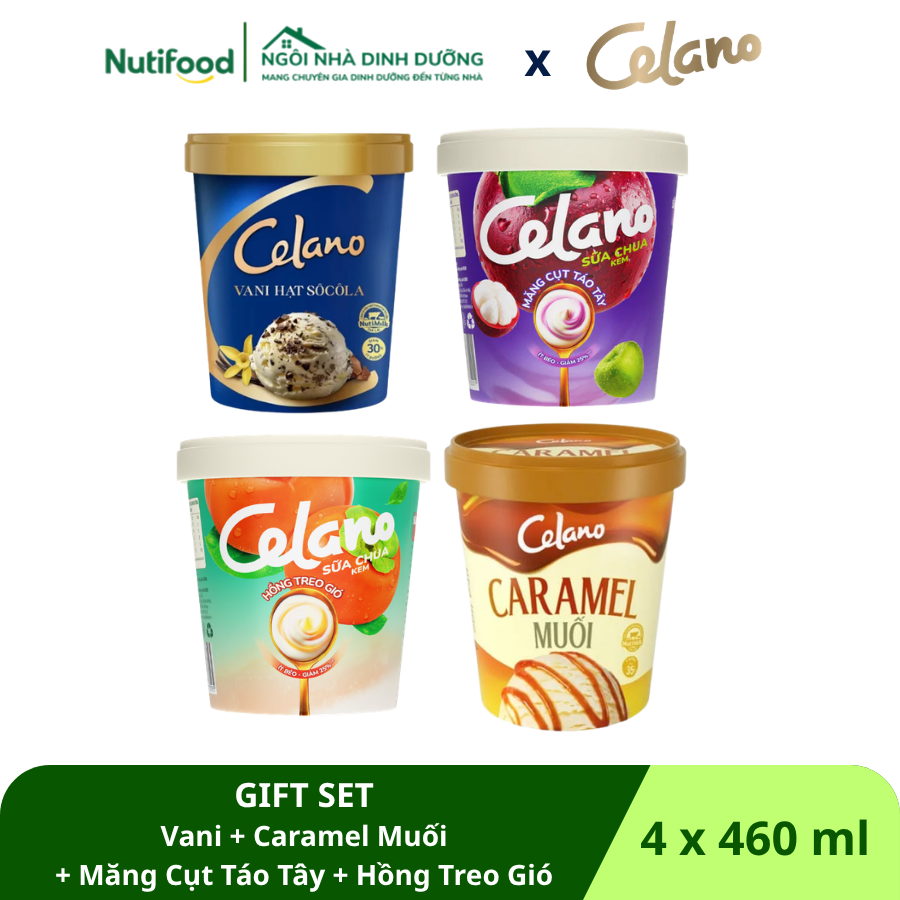  GIFT SET (4 hộp x 460ml) - KEM HỘP GIẤY CEL VANI + CARAMEL MUỐI + SCHUA KEM CEL MĂNG CỤT TÁO TÂY + SCHUA KEM CEL HỒNG TREO GIÓ 
