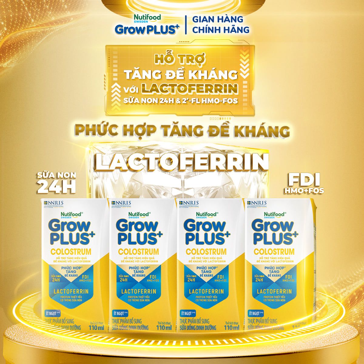  Sữa bột pha sẵn Nutifood GrowPLUS+ Lactoferrin 110ml thùng 24 hộp 