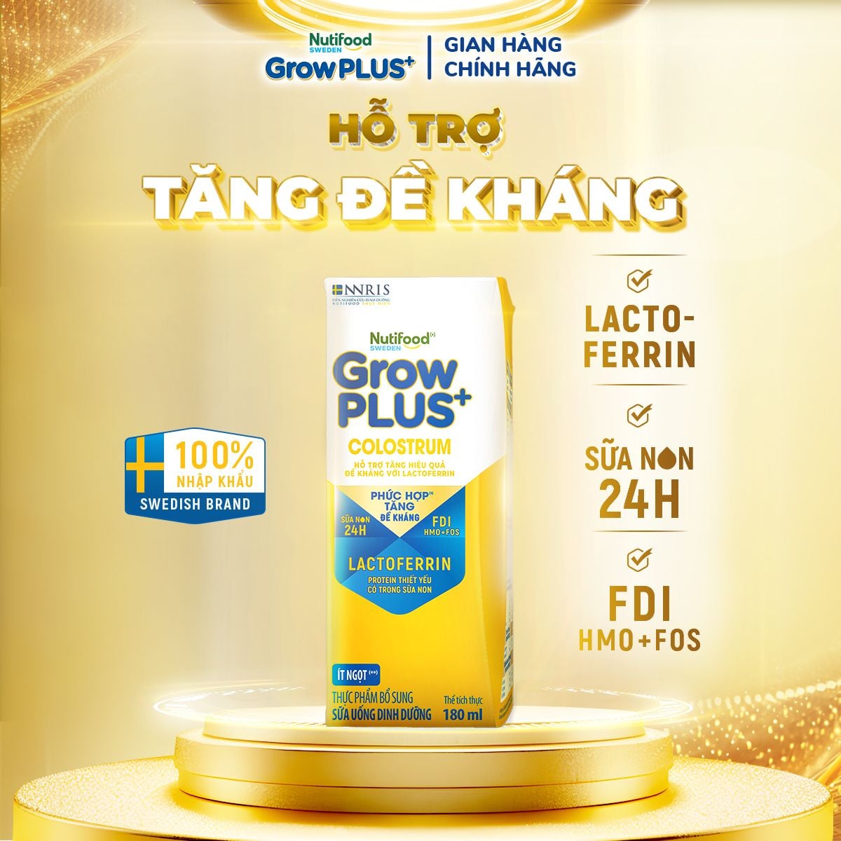  Thùng 24 x 180ml sữa Uống Dinh Dưỡng Nutifood GrowPLUS+ Colostrum Lactoferrin 