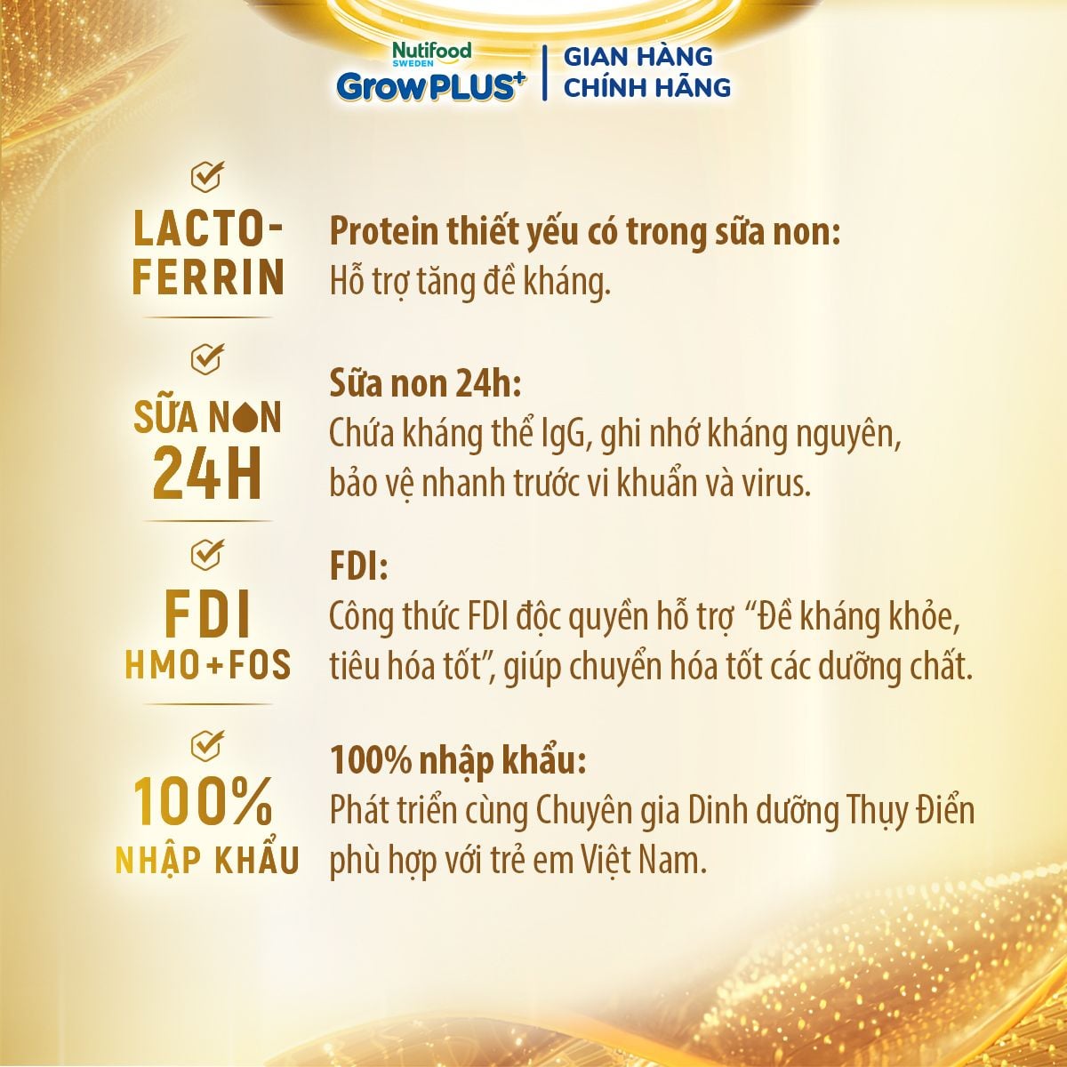 Lợi ích nổi bật của Sữa Bột Nutifood GrowPLUS+ Colostrum Lactoferrin 1+ 800g