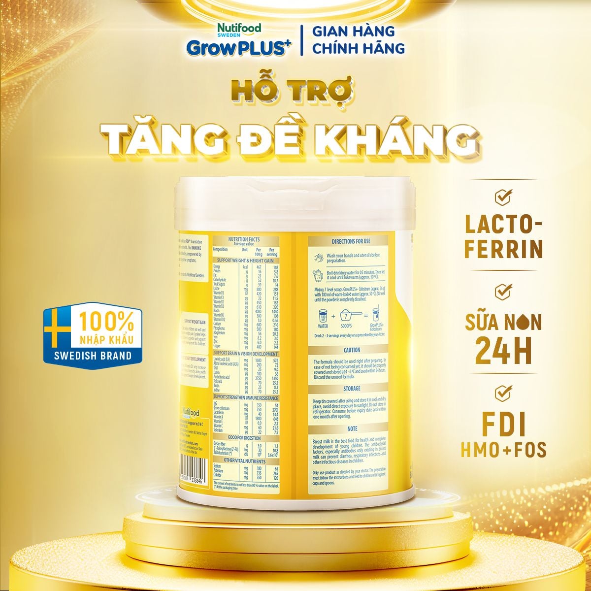  Sữa Bột Nutifood GrowPLUS+ Colostrum Lactoferrin 1+ 800g 