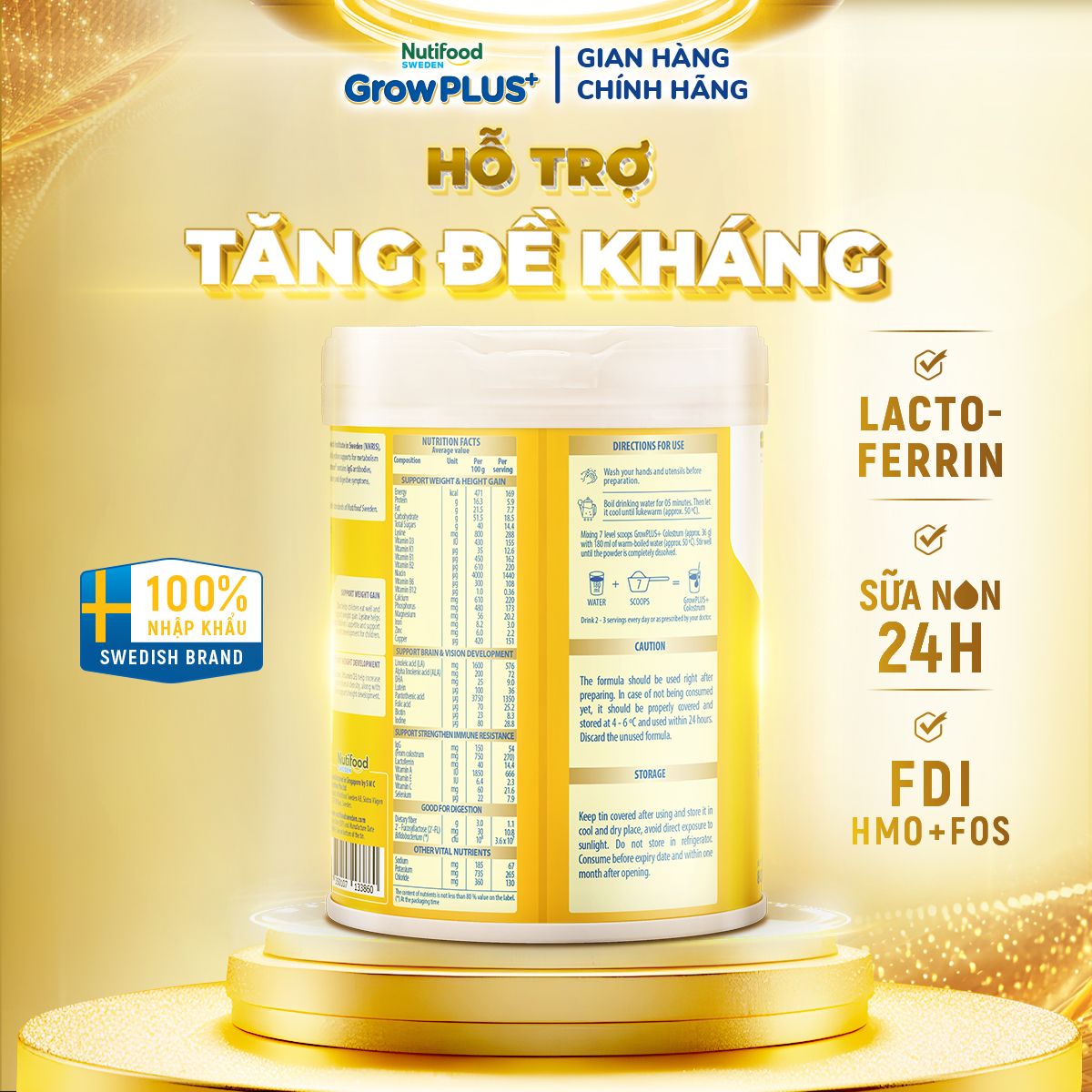  Sữa Bột Nutifood GrowPLUS+ Colostrum Lactoferrin 2+ 800g 