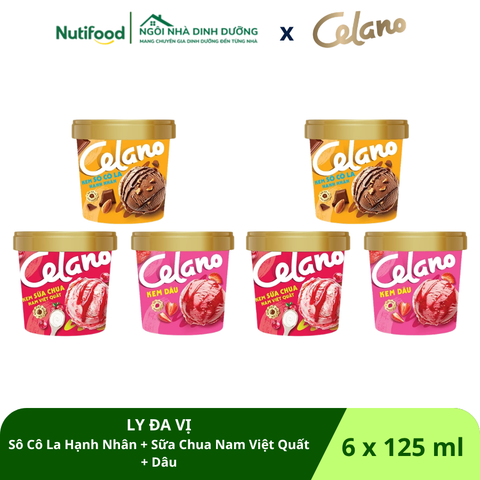  Combo kem ly CELANO LY ĐA VỊ: Sữa chua nam việt quất, Socola hạnh nhân, Dâu 