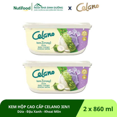  Combo 2 Kem Hộp Cao Cấp Celano 3in1 Dừa – Đậu Xanh – Khoai Môn (860ml) 