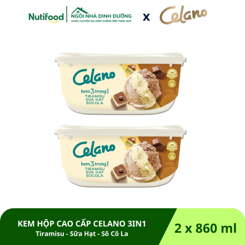  Combo 2 Kem Hộp Cao Cấp Celano 3in1 Tiramisu – Sữa Hạt – Sô cô la (860ml) 