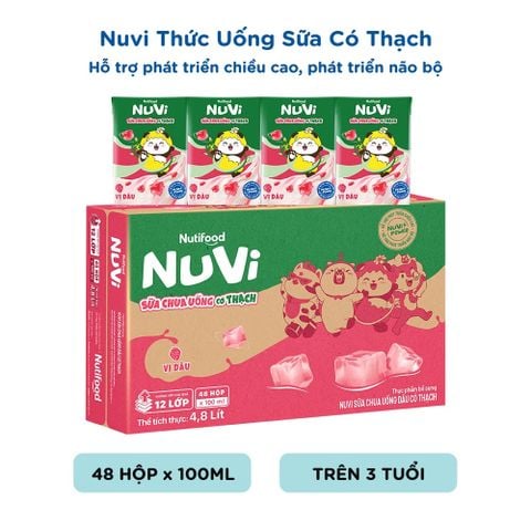  NuVi Sữa Chua Uống Dâu Có Thạch Hộp 100 ml 