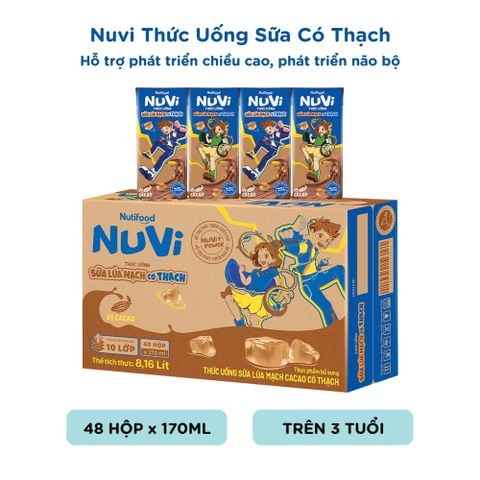  NuVi Thức Uống Sữa Lúa Mạch Cacao Có Thạch Hộp 170 ml 
