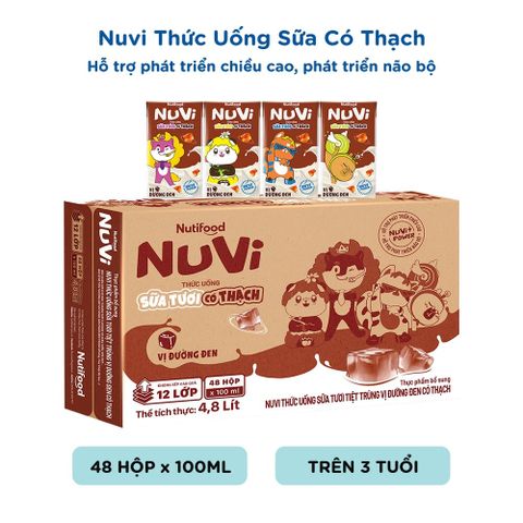  NuVi Thức Uống Sữa Tươi Tiệt Trùng Vị Đường Đen Có Thạch 100 ml 