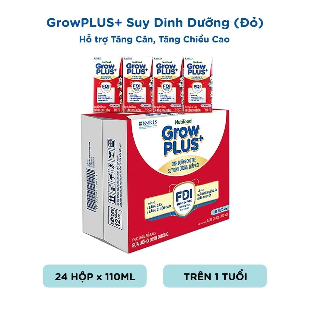  Sữa Bột Pha Sẵn Ít Đường 1+ Nutifood GrowPLUS+ Suy Dinh Dưỡng 110ml thùng 48 hộp - LIVE GP+ 