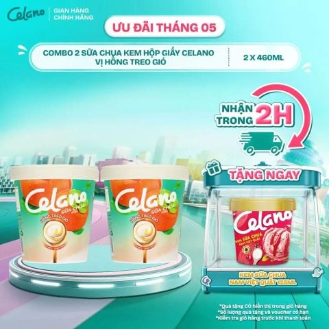  Combo 2 Sữa Chua Kem Hộp Giấy CELANO vị Hồng Treo Gió (2 x 460ml) 