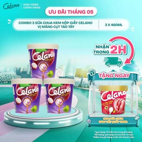  Combo 3 Sữa Chua Kem Hộp Giấy CELANO vị Măng Cụt Táo Tây (3 x 460ml) 