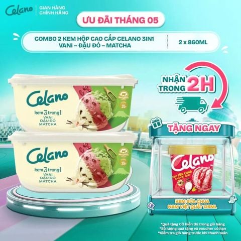  Combo 2 Kem Hộp Cao Cấp Celano 3in1 Vani – Đậu Đỏ – Matcha (860ml) 