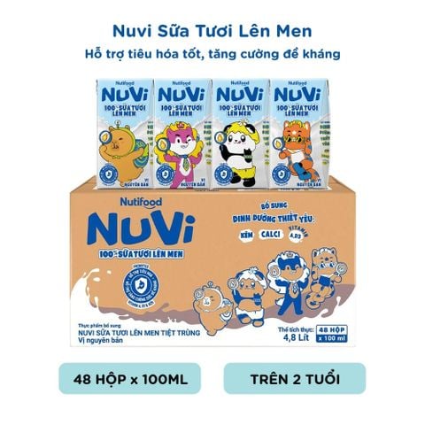  NuVi 100% Sữa Tươi Lên Men Vị Nguyên Bản x hộp 100ml 